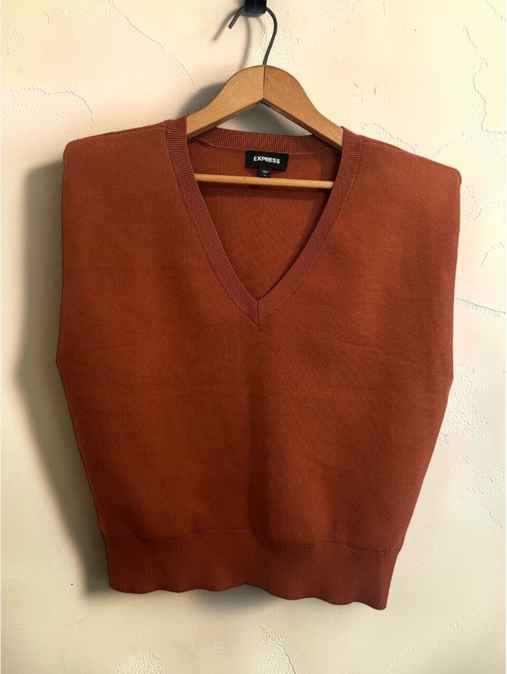 Express V Neck Sweater Vest Women’s M Rust Orange Knit Pullover